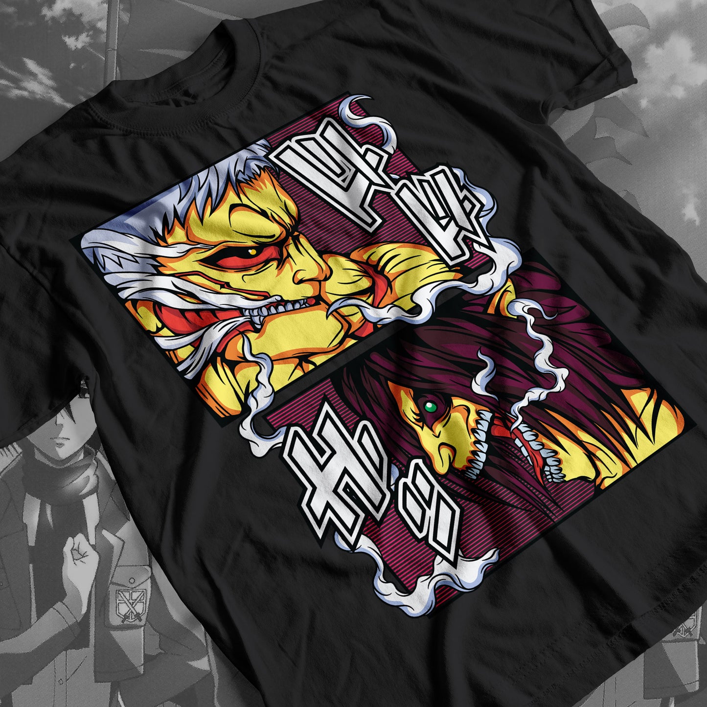 Attack on Titan - Armored Titan vs Attack Titan 01 Premium Anime Design, High Quality DTF Print, 100% Cotton Shirt