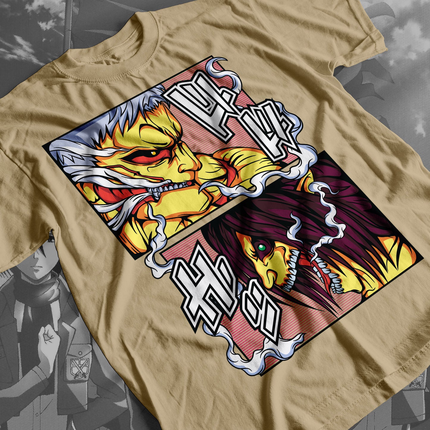 Attack on Titan - Armored Titan vs Attack Titan 01 Premium Anime Design, High Quality DTF Print, 100% Cotton Shirt
