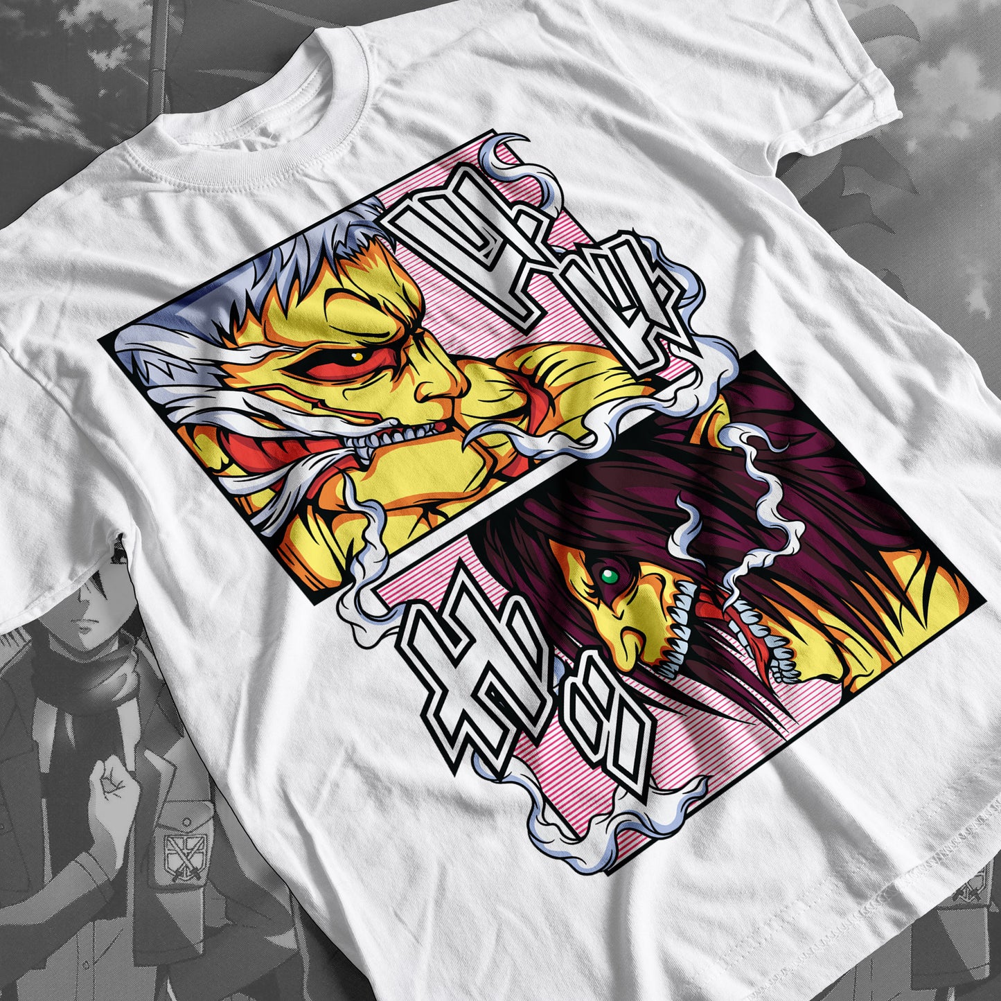 Attack on Titan - Armored Titan vs Attack Titan 01 Premium Anime Design, High Quality DTF Print, 100% Cotton Shirt