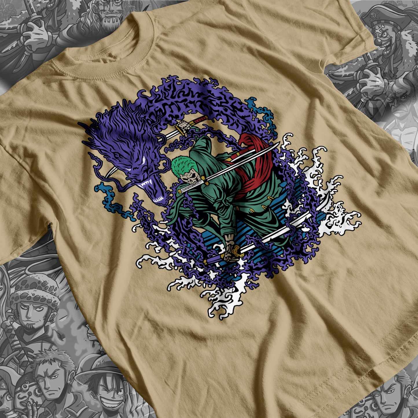 One Piece - Roronoa Zoro Ripperworks Style Premium Anime Design, High Quality DTF Print, 100% Cotton Shirt