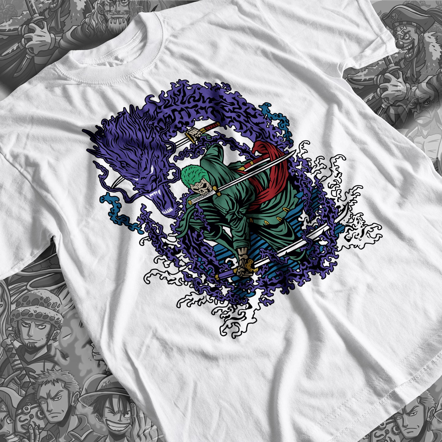 One Piece - Roronoa Zoro Ripperworks Style Premium Anime Design, High Quality DTF Print, 100% Cotton Shirt