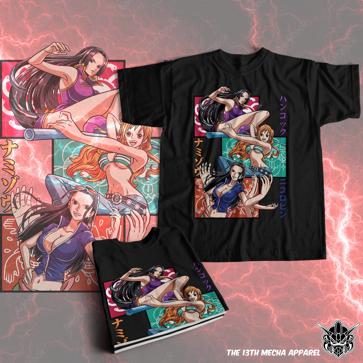 One Piece - Boa, Nami and Nico Premium Anime Design, High Quality DTF Print, 100% Cotton Shirt