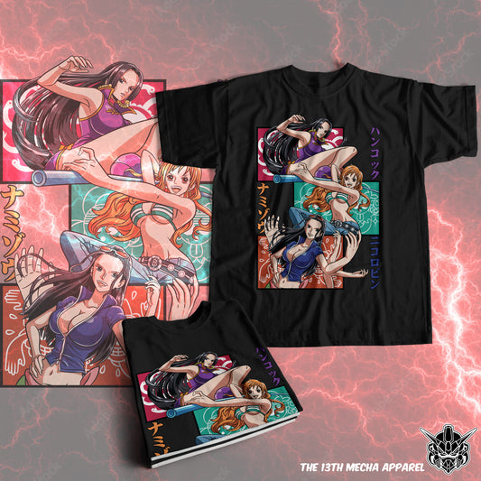 One Piece - Boa, Nami and Nico Premium Anime Design, High Quality DTF Print, 100% Cotton Shirt