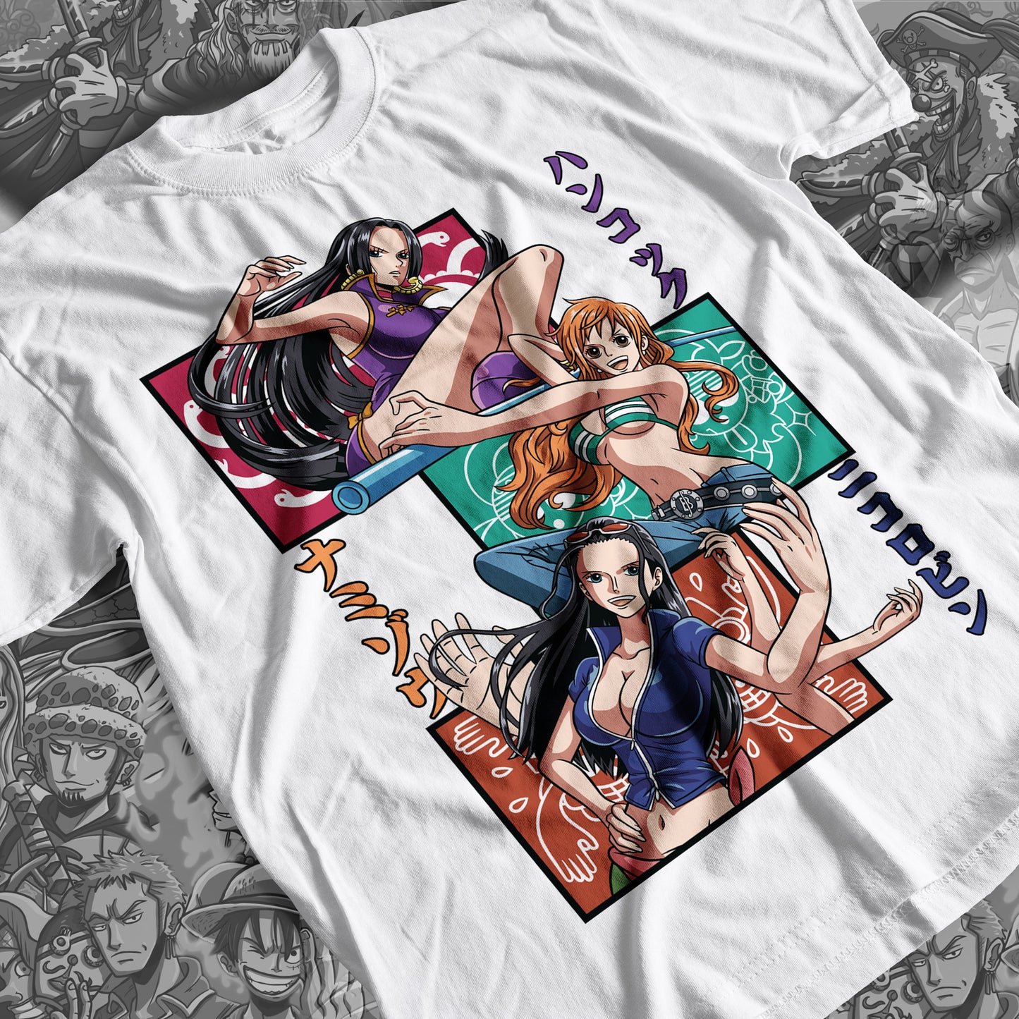 One Piece - Boa, Nami and Nico Premium Anime Design, High Quality DTF Print, 100% Cotton Shirt