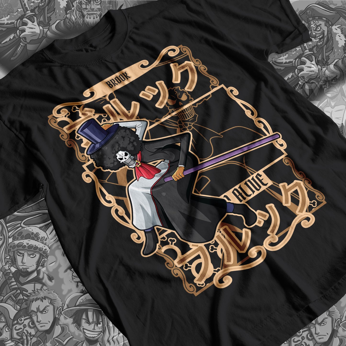 One Piece - Brook 02 Premium Anime Design, High Quality DTF Print, 100% Cotton Shirt