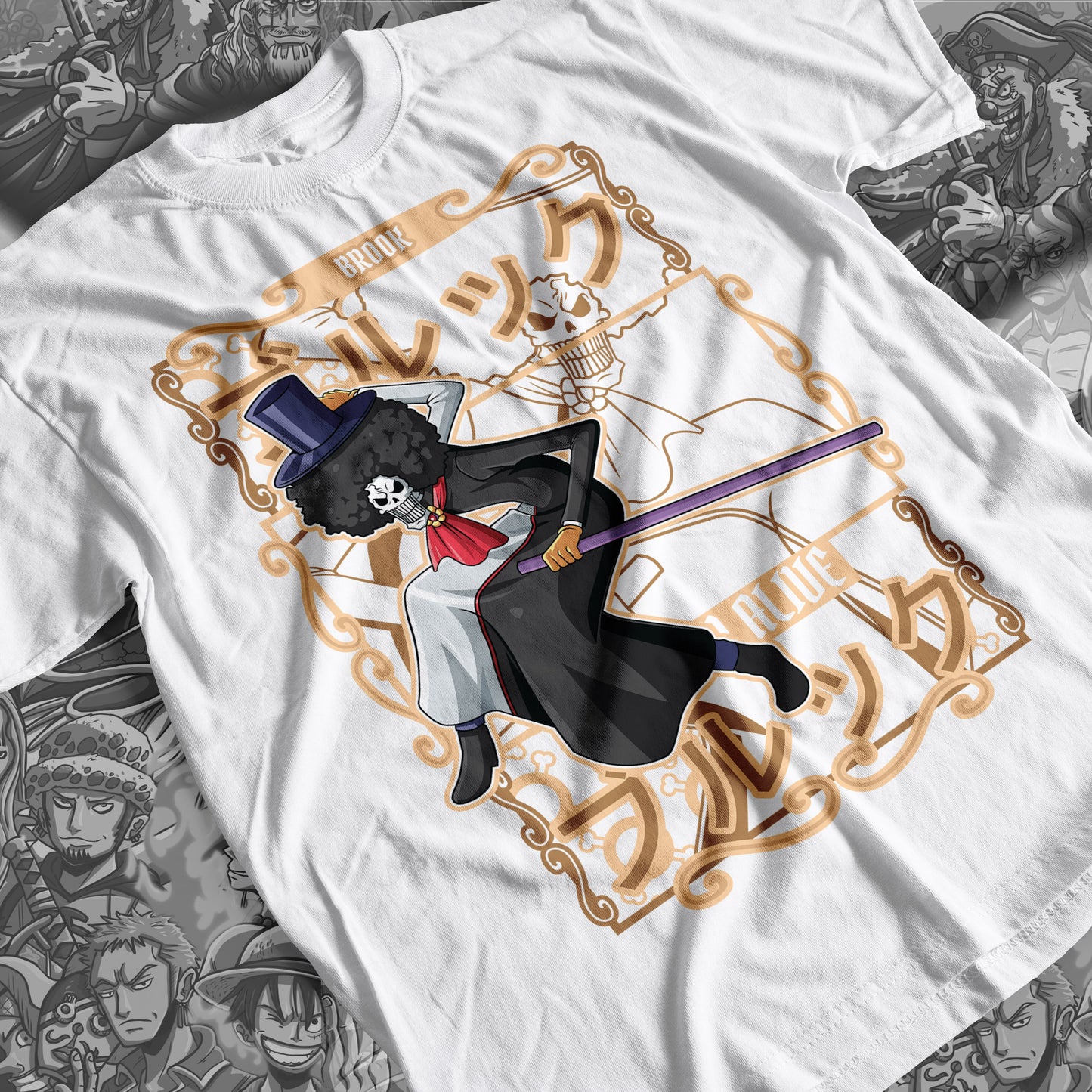 One Piece - Brook 02 Premium Anime Design, High Quality DTF Print, 100% Cotton Shirt