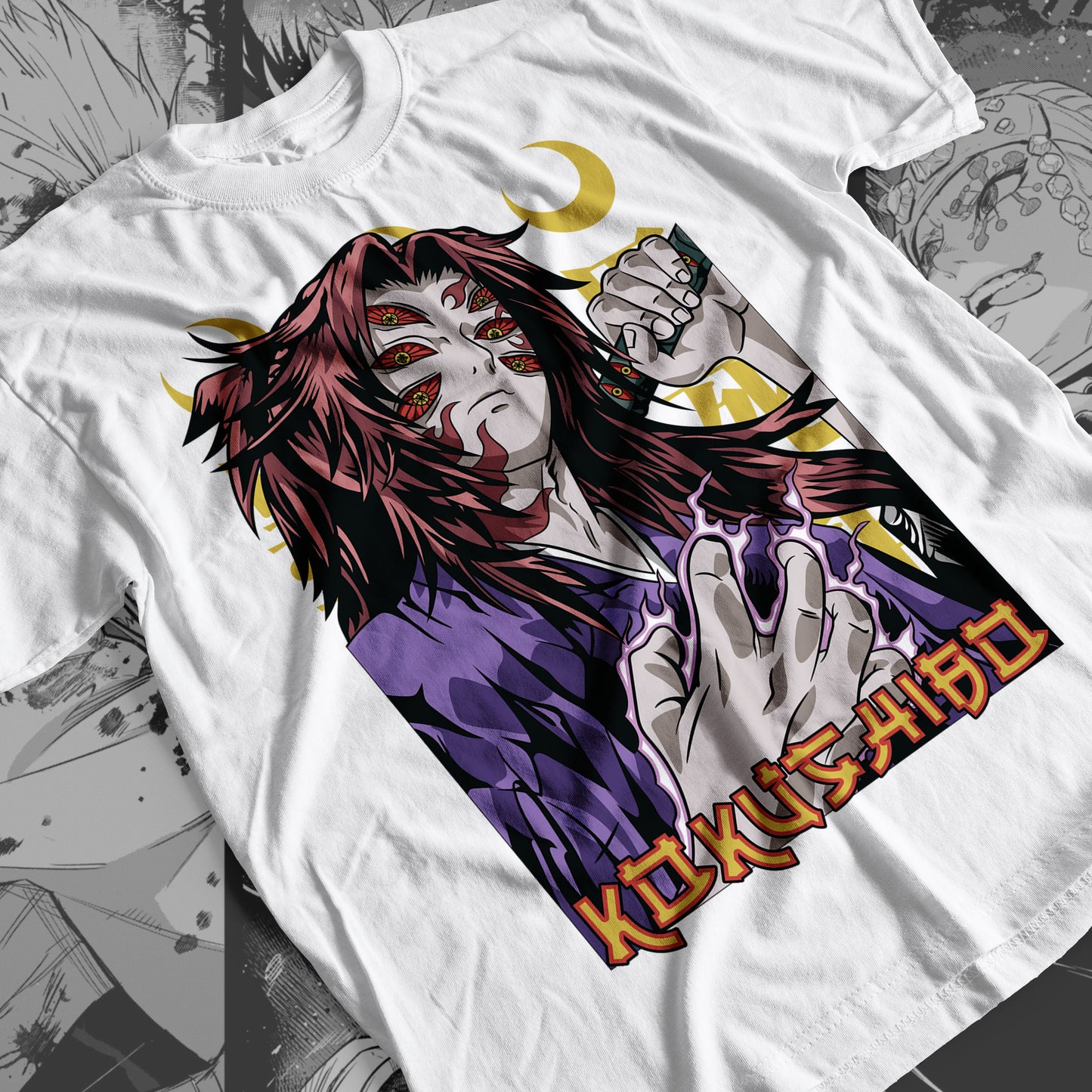 Demon Slayer - Kokushibo 01 Premium Anime Design, High Quality DTF Print, 100% Cotton Shirt
