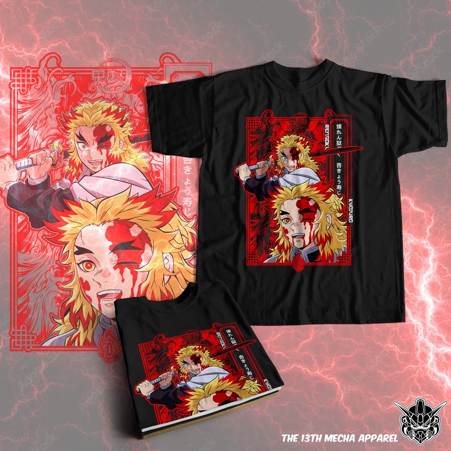 Demon Slayer - Kyojuro Rengoku 01 Premium Anime Design, High Quality DTF Print, 100% Cotton Shirt