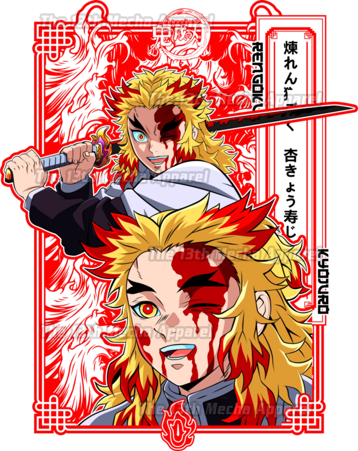 Demon Slayer - Kyojuro Rengoku 01 Premium Anime Design, High Quality DTF Print, 100% Cotton Shirt