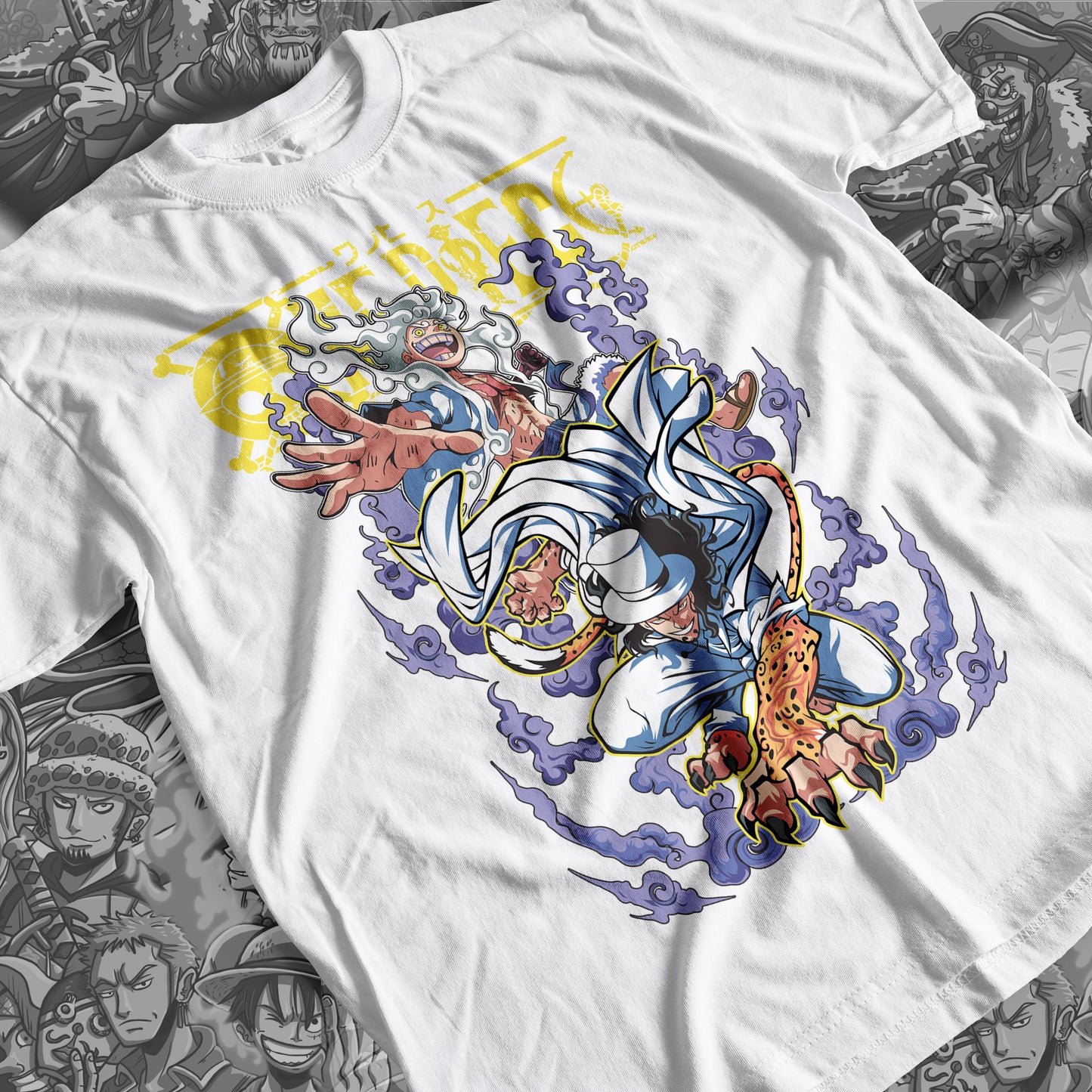 One Piece - Luffy Vs Rob Lucci 01 Premium Anime Design, High Quality DTF Print, 100% Cotton Shirt