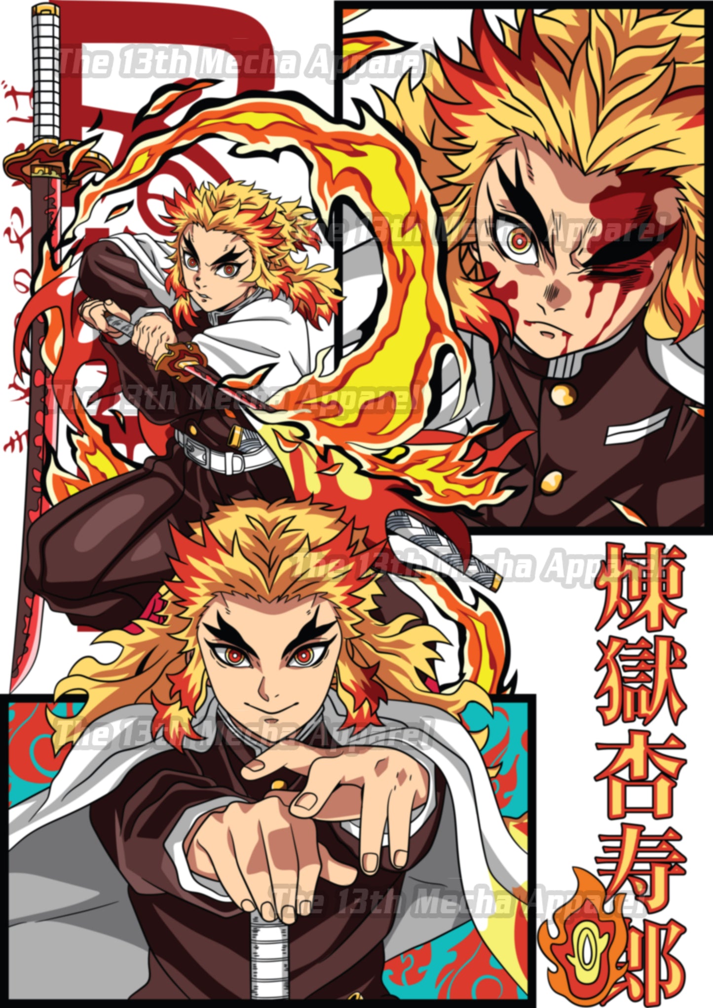 Demon Slayer - Kyojuro Rengoku 02 Premium Anime Design, High Quality DTF Print, 100% Cotton Shirt