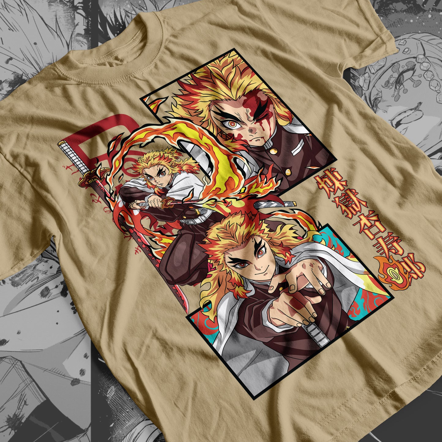 Demon Slayer - Kyojuro Rengoku 02 Premium Anime Design, High Quality DTF Print, 100% Cotton Shirt