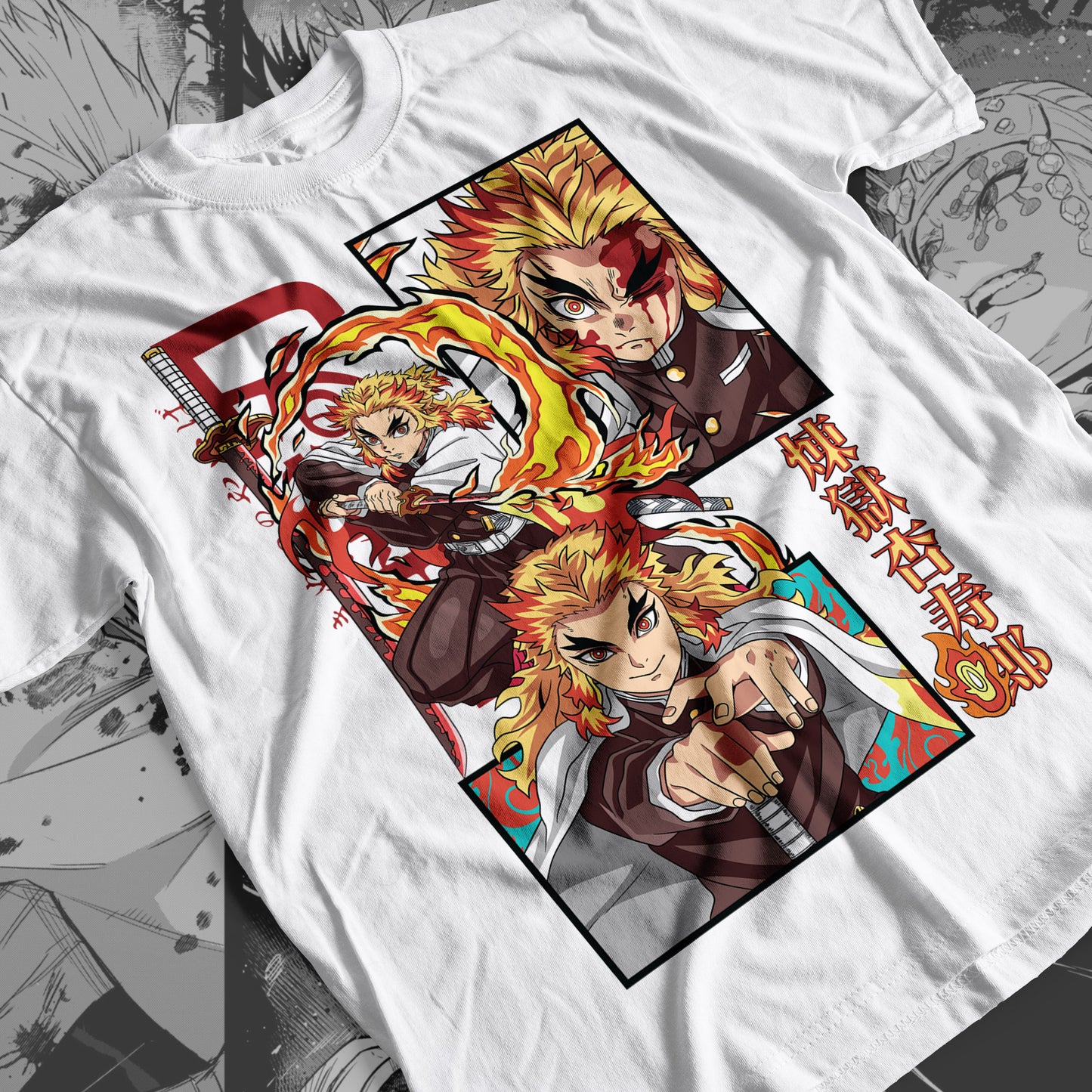 Demon Slayer - Kyojuro Rengoku 02 Premium Anime Design, High Quality DTF Print, 100% Cotton Shirt