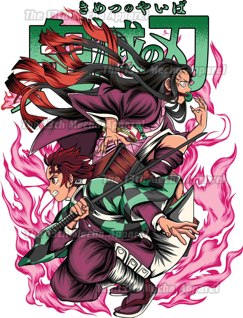 Demon Slayer - The Sibling: Tanjiro and Nezuko 02 Premium Anime Design, High Quality DTF Print, 100% Cotton Shirt