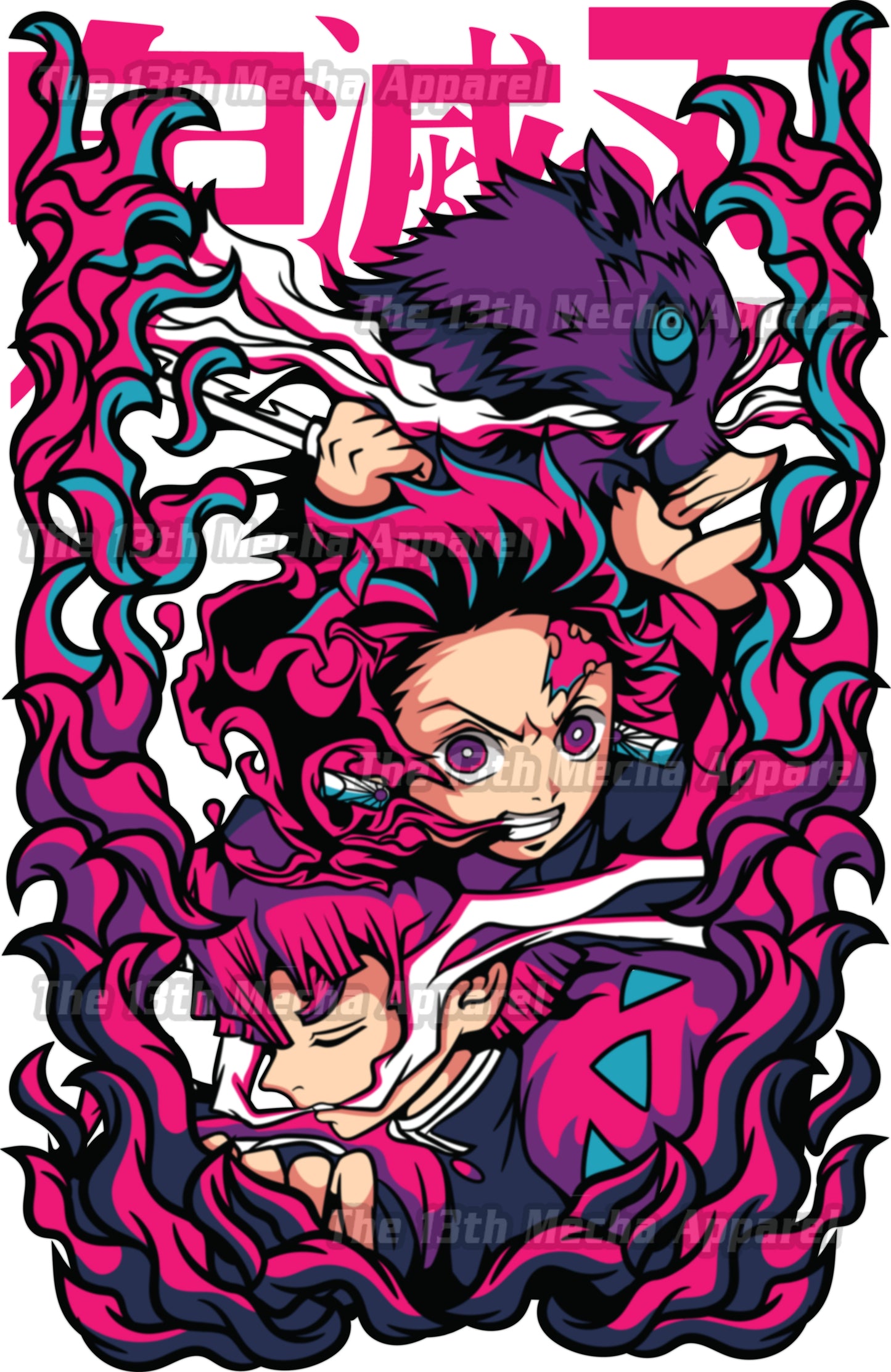 Demon Slayer - Trio: Tanjiro, Zenitsu, Inosuke 01 Premium Anime Design, High Quality DTF Print, 100% Cotton Shirt