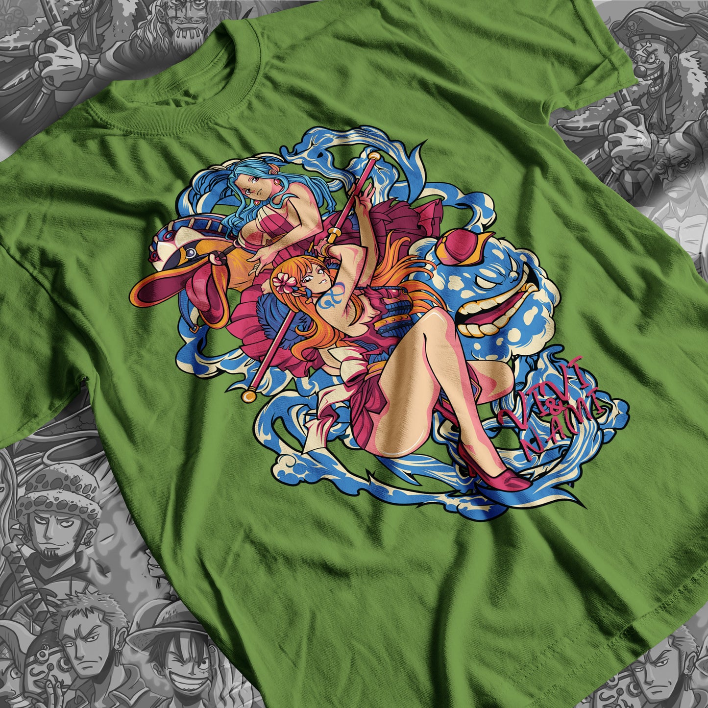 One Piece - Vivi and Nami 01 Premium Anime Design, High Quality DTF Print, 100% Cotton Shirt