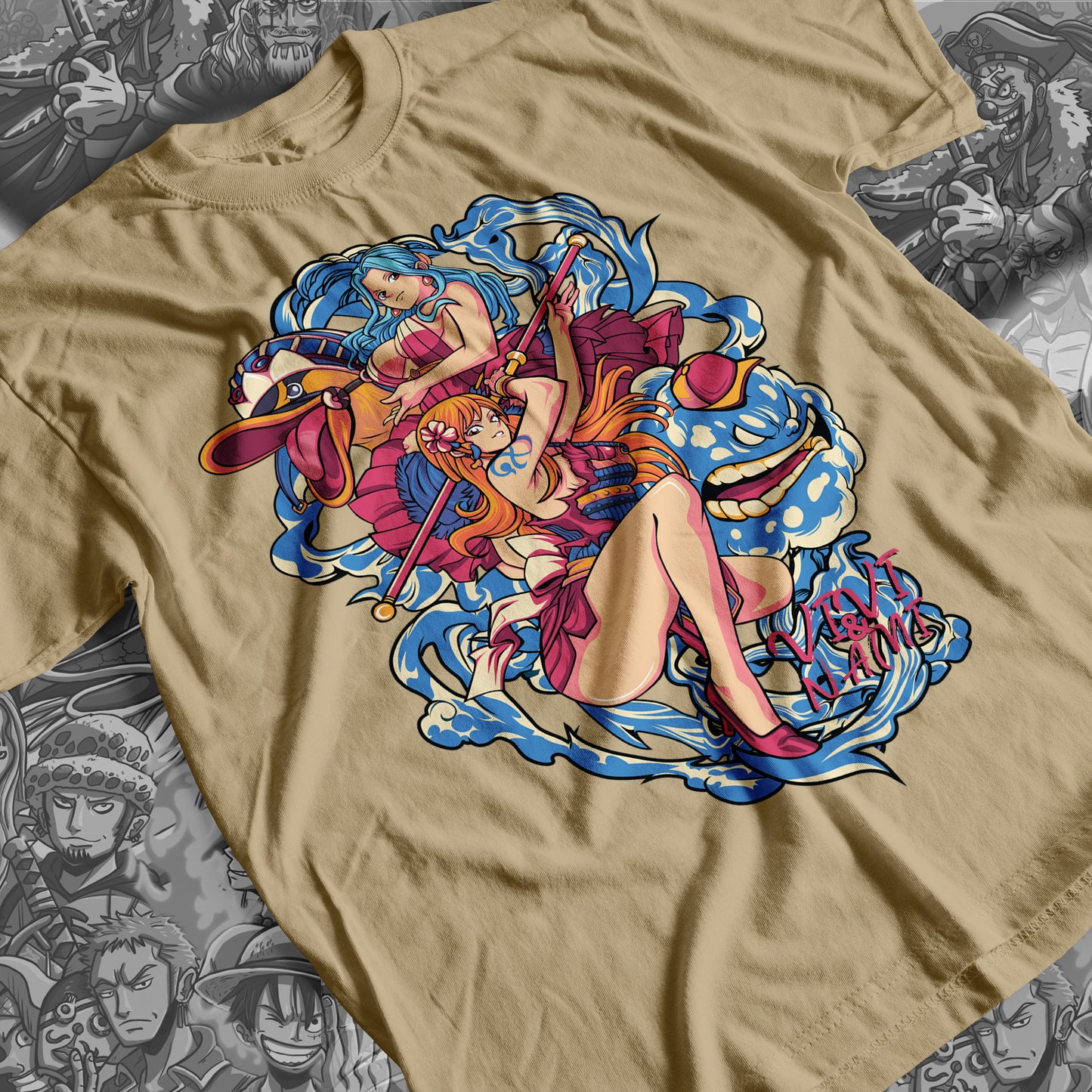 One Piece - Vivi and Nami 01 Premium Anime Design, High Quality DTF Print, 100% Cotton Shirt