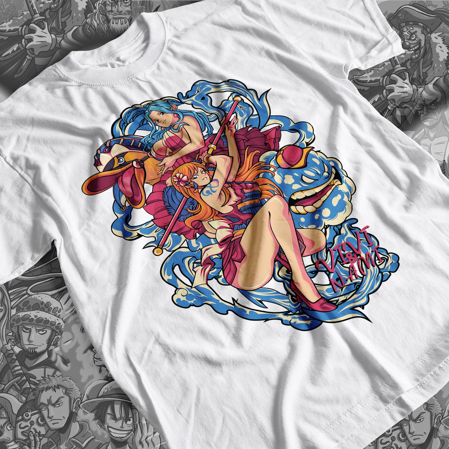 One Piece - Vivi and Nami 01 Premium Anime Design, High Quality DTF Print, 100% Cotton Shirt