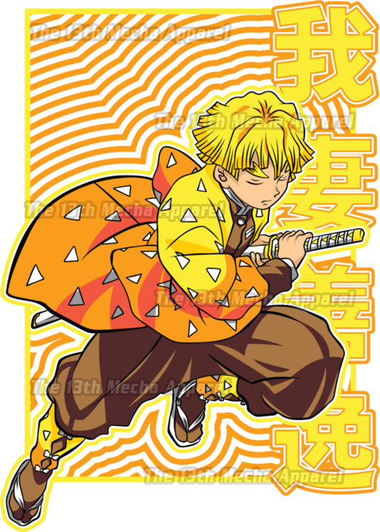 Demon Slayer - Zenitsu Agatsuma 05 Premium Anime Design, High Quality DTF Print, 100% Cotton Shirt