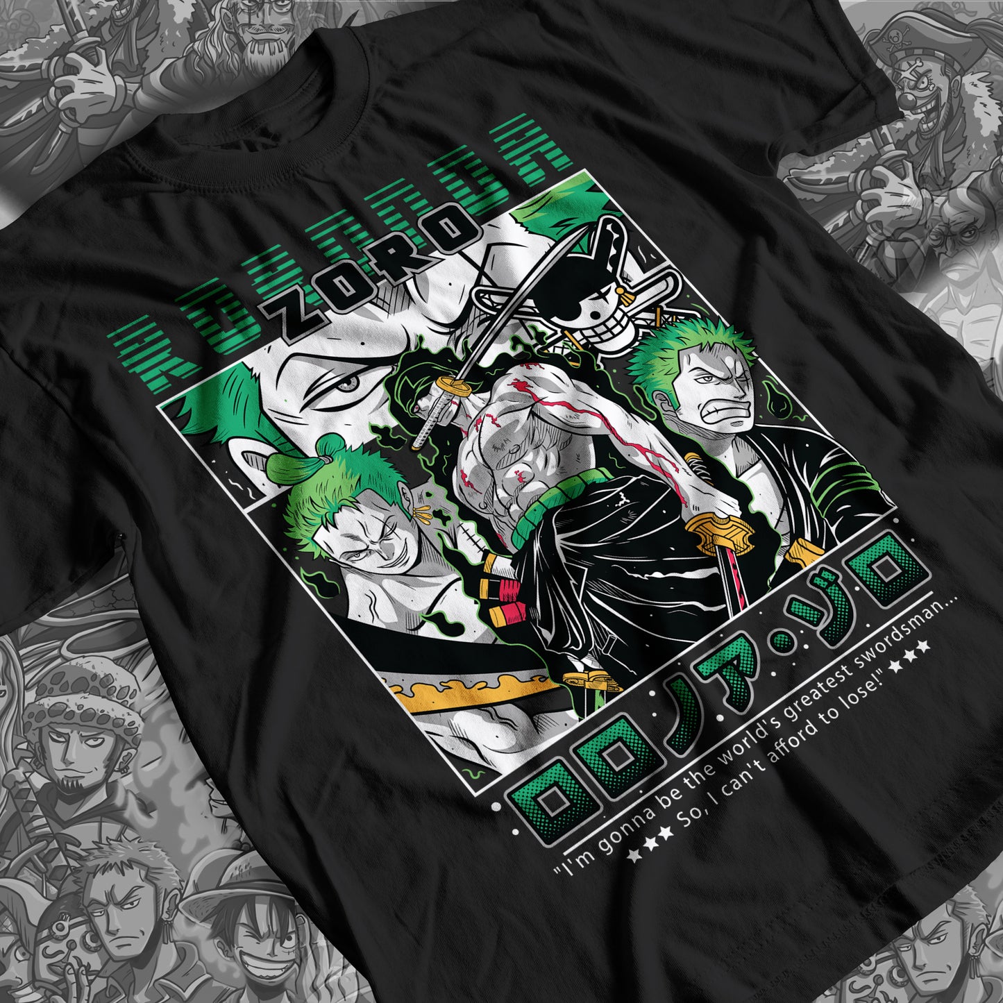 One Piece - Zoro Stories Premium Anime Design, High Quality DTF Print, 100% Cotton Shirt