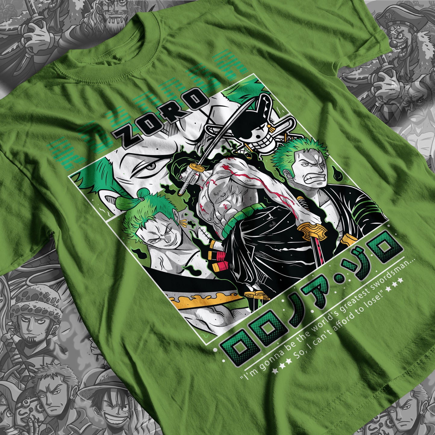 One Piece - Zoro Stories Premium Anime Design, High Quality DTF Print, 100% Cotton Shirt