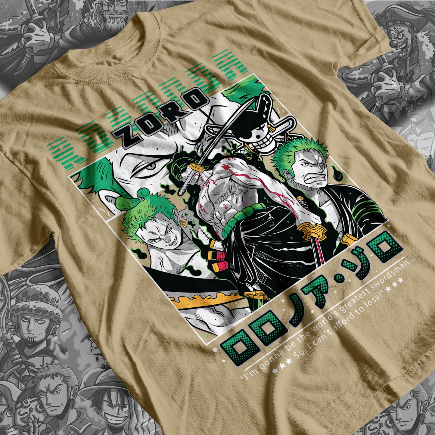 One Piece - Zoro Stories Premium Anime Design, High Quality DTF Print, 100% Cotton Shirt