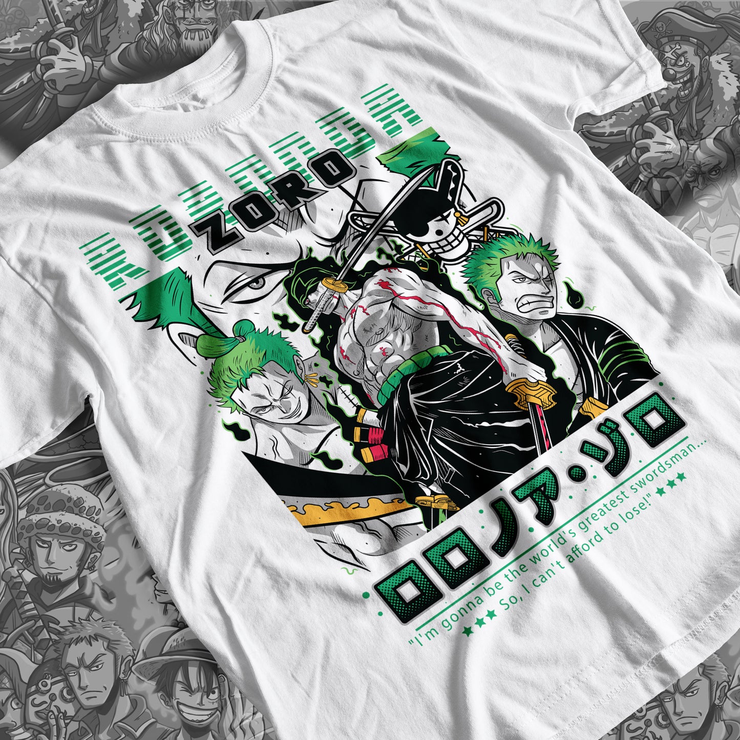 One Piece - Zoro Stories Premium Anime Design, High Quality DTF Print, 100% Cotton Shirt